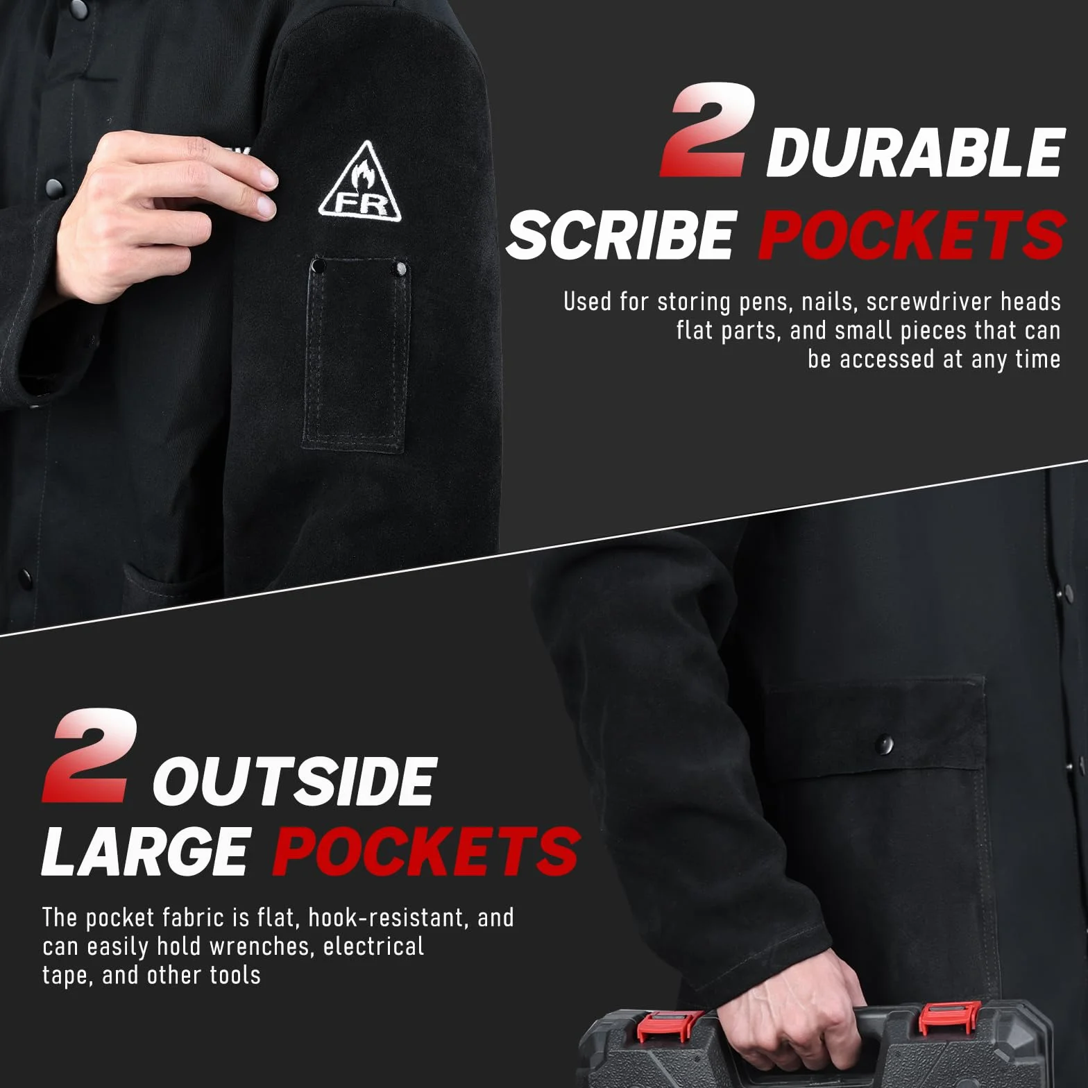 LeaSeek Chaqueta de soldadura de algodón resistente al fuego (FR) con mangas de cuero, abrigo soldador de seguridad para el trabajo para hombres y mujeres