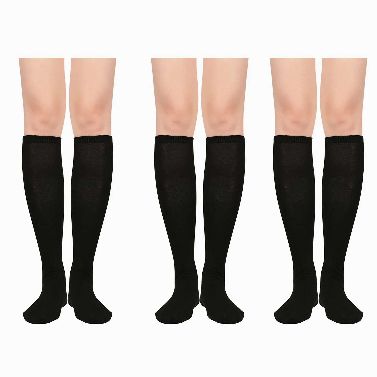 Calcetines altos hasta la rodilla para mujer, calcetines largos atléticos delgados de muslo alto, calcetines deportivos al aire libre, calcetines de tubo casuales, Paquete de 3 Negro, Talla única