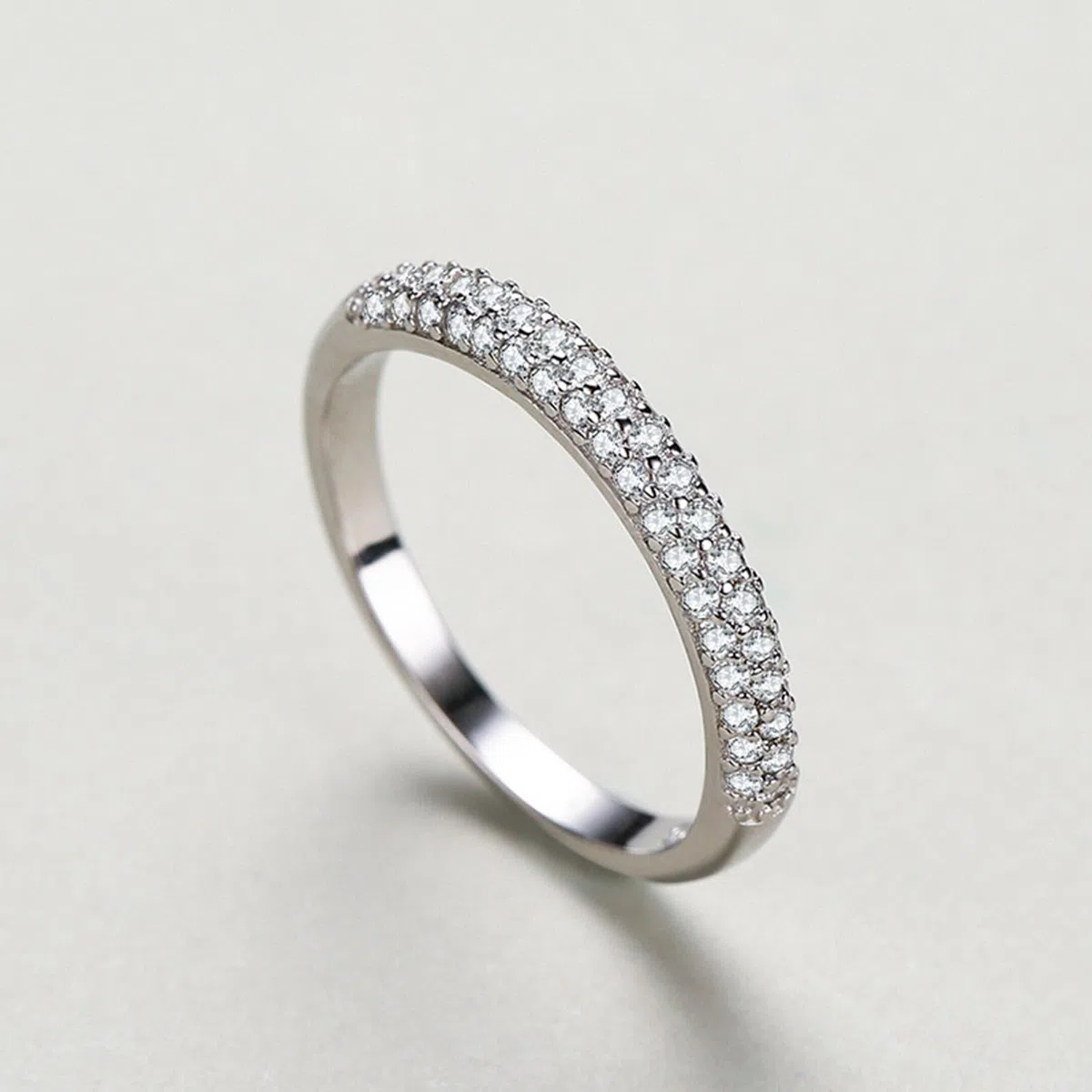 Anillo de oro blanco de 9 K/14 K/18 K, doble fila, anillo solitario con moissanita, joyas de oro auténtico, Au 375/585/750, oro blanco, talla 47-65