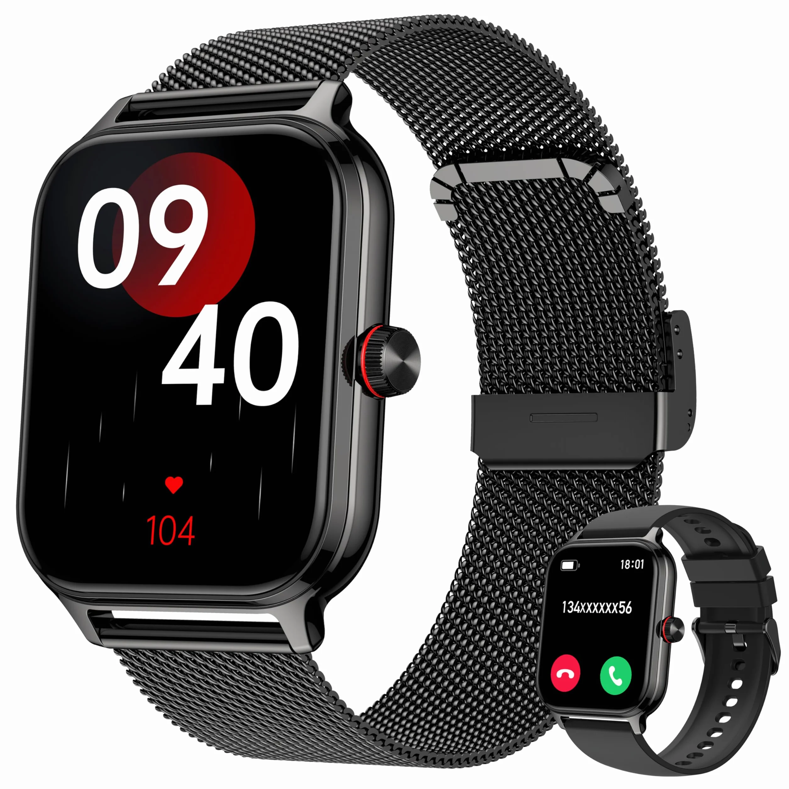 LODIMEKE Reloj Inteligente Mujer Hombre con Llamadas AI Voz y Whatsapp, 1.96" Smartwatch Monitor de Presión Arterial/SpO2/ Sueño/Podómetro/ 100+ Deportes, Pulsera Regalo iOS Android