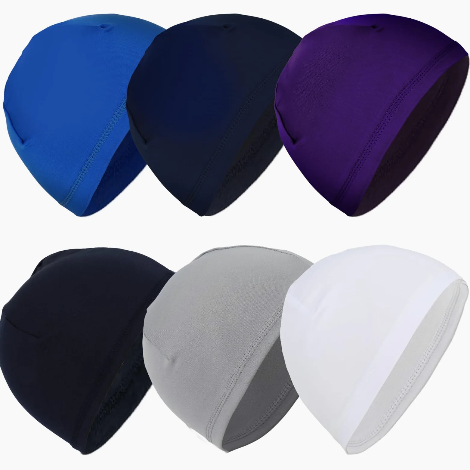 Paquete de 6 gorros, sombreros suaves, forros transpirables para casco para hombres y mujeres (6 colores), color negro, Negro -, Medium