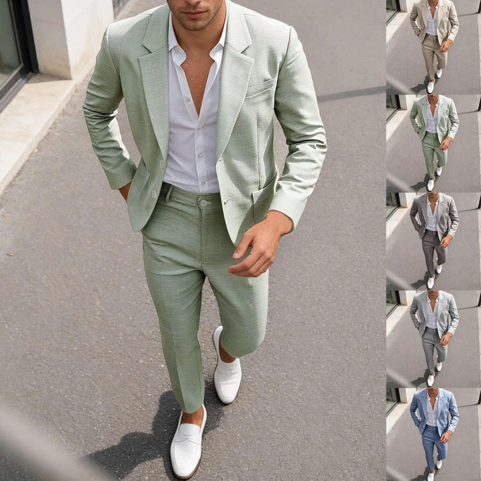 Conjunto de Traje para Hombre, Esmoquin Casual, 2 Piezas, Ajuste Regular, Chaqueta de Lino y Pantalones, graduación, Boda, Cena