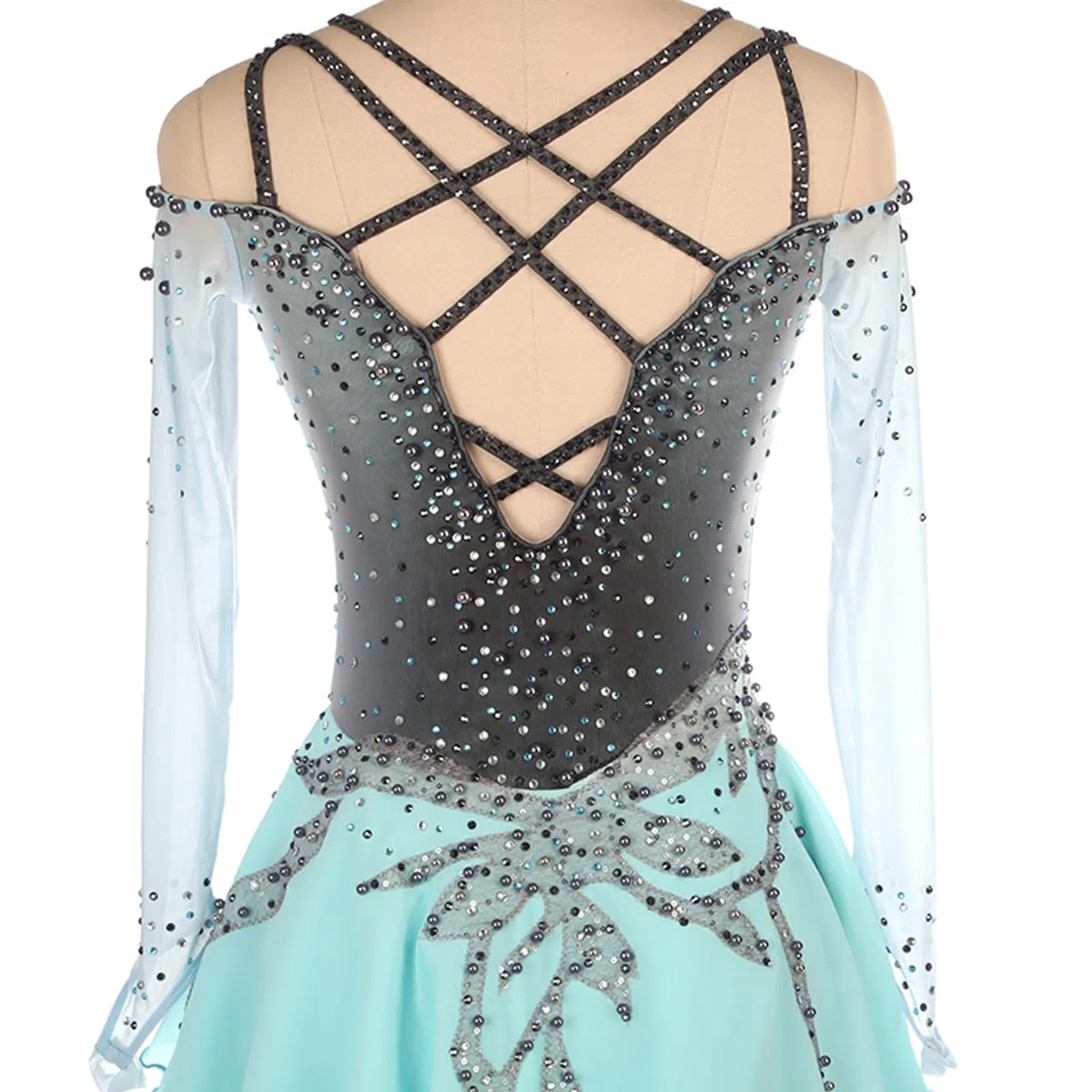 Niñas Vestido De Patinaje Artístico Maillot De Gimnasia Elástico con Diamantes Leotardo De Baile Traje Ropa De Patinador Vestido De Danza,Light Blue,XS