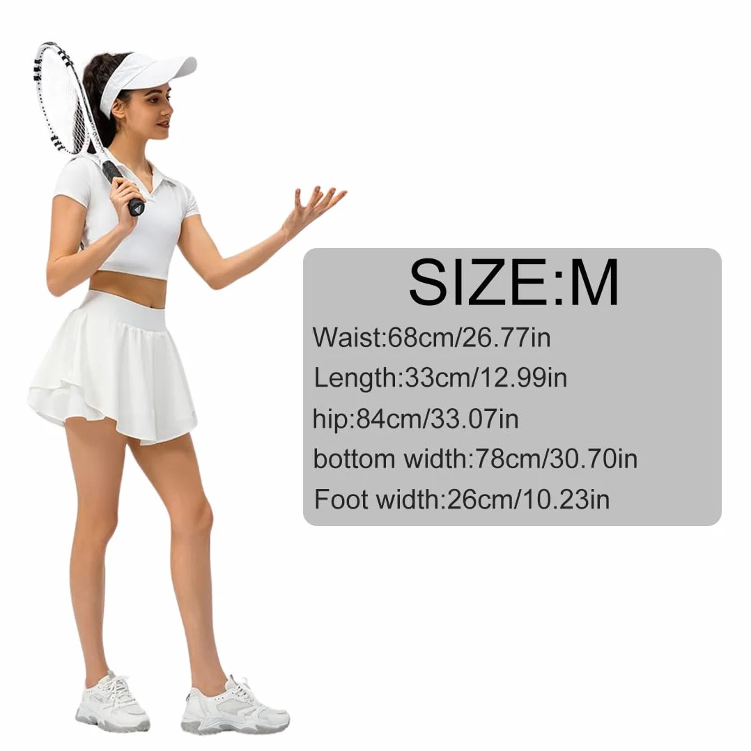 Falda Deportiva de Tenis con Pantalón Corto, Falda Corta Elástica de Running, Falda de Golf para Mujer, Blanco, M