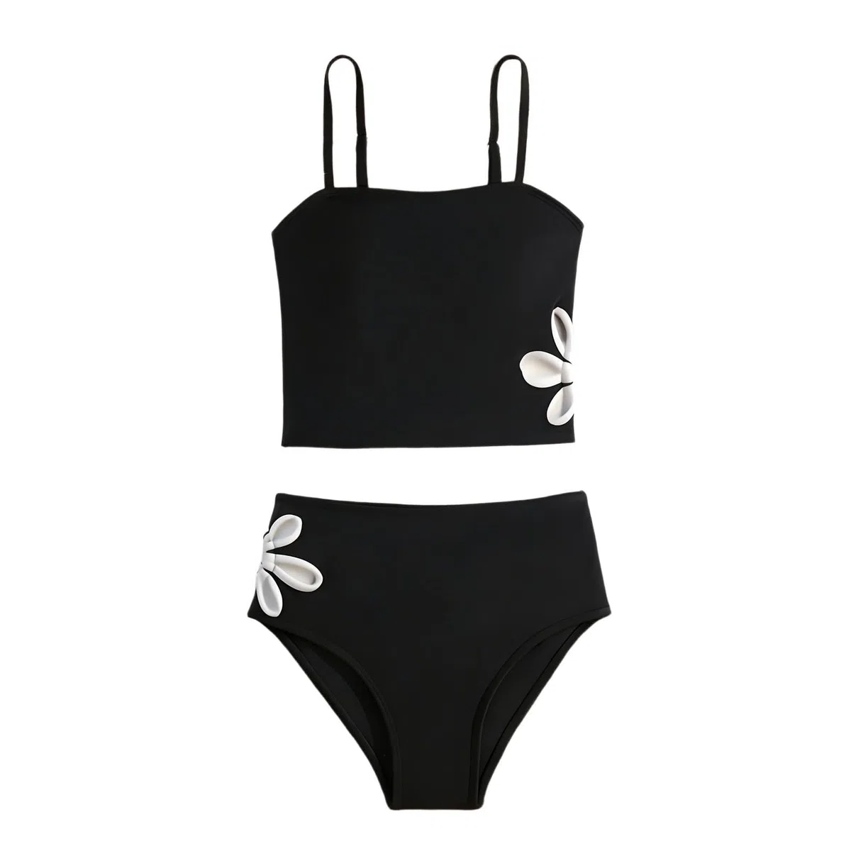 Generisch Traje de baño tankini de dos piezas con estampado floral en el lateral para niñas grandes, traje de baño de verano monocolor