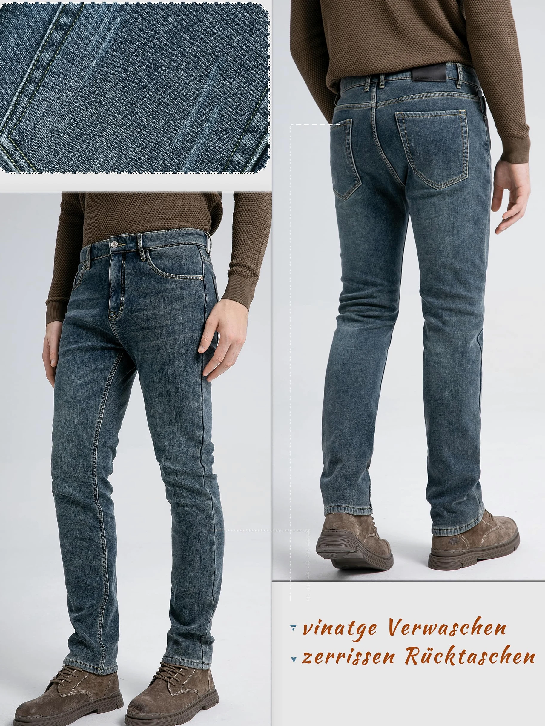 Pantalones vaqueros térmicos ajustados para hombre, pantalones térmicos para la nieve, pantalones de invierno forrados con forro polar