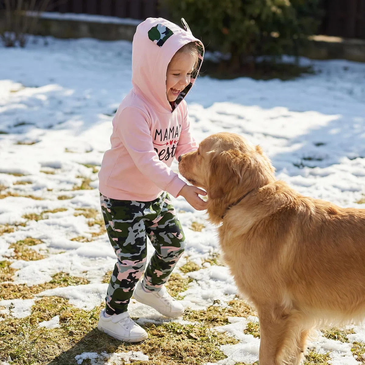 2pcs Bebé Niñas Otoño Invierno Ropa Mamas Bestie Sudadera Con Capucha Tops & Camo Pantalones Trajes Conjuntos - rosa - 18-24 meses