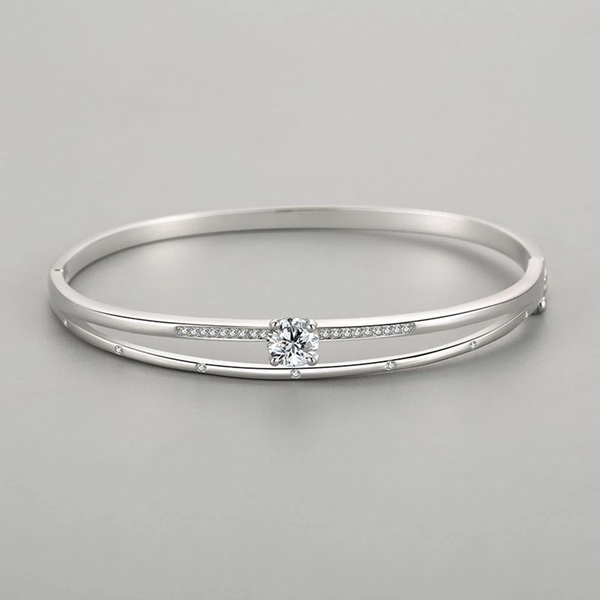 Pulsera de promesa para mujer, doble capa con moissanita, oro blanco