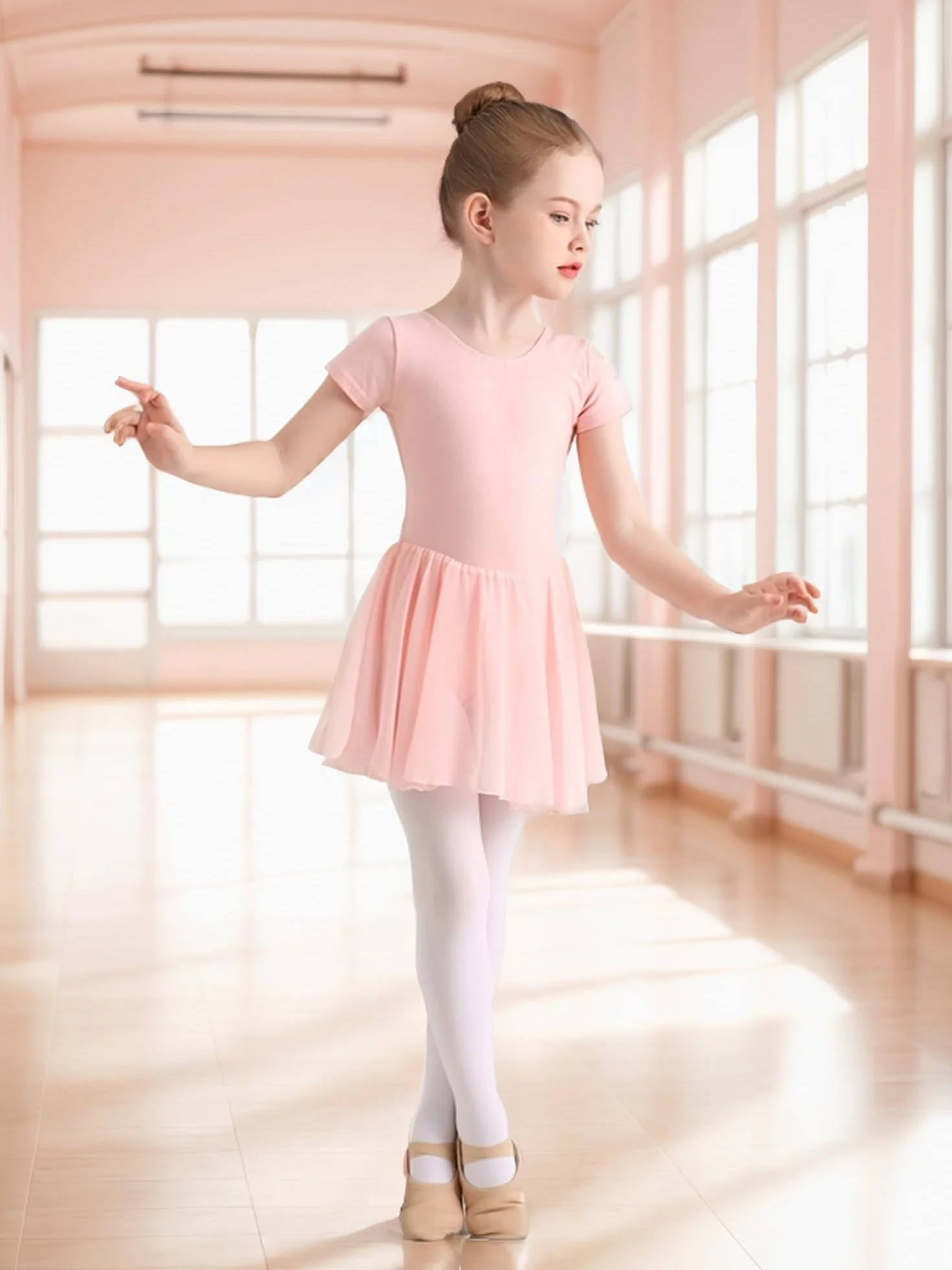Vestido de Ballet para Niña Manga Corta Algodón Clásico Leotardo con Falda 2-11 Años