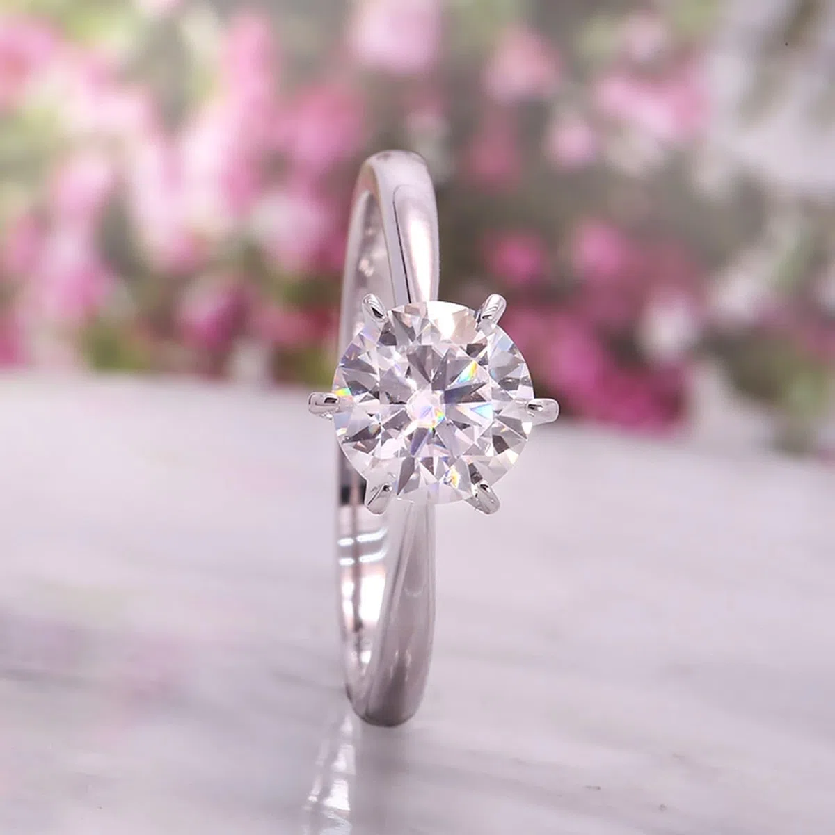 Alianzas de boda para mujer, oro de 14 K/18 quilates, 0,5 quilates, corte redondo, solitario, oro blanco, anillos de compromiso con diamante cultivado en laboratorio para ella