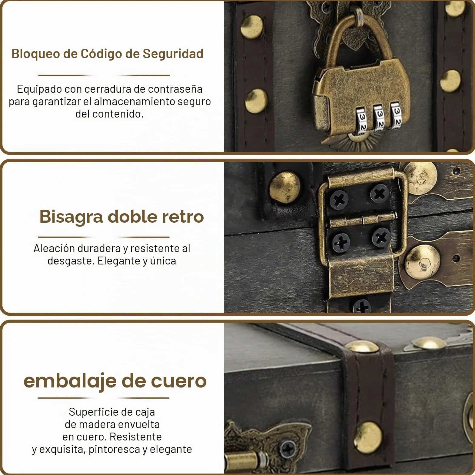 Cofre del Tesoro de Madera Vintage Caja con Candado Numerico 18x11x10 cm