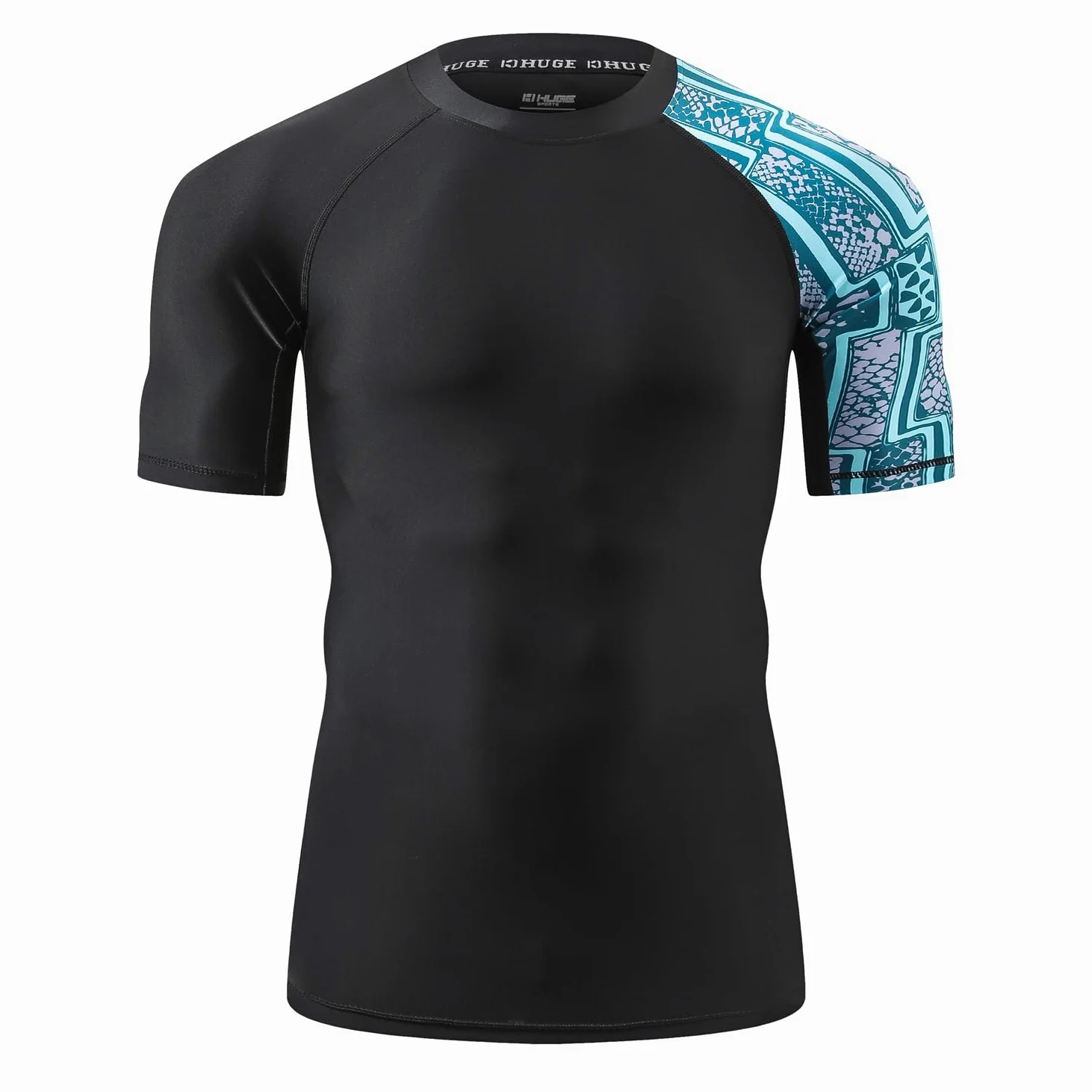 HUGE SPORTS Protección solar UV UPF 50+ Skins Rash Guard de manga corta para hombre