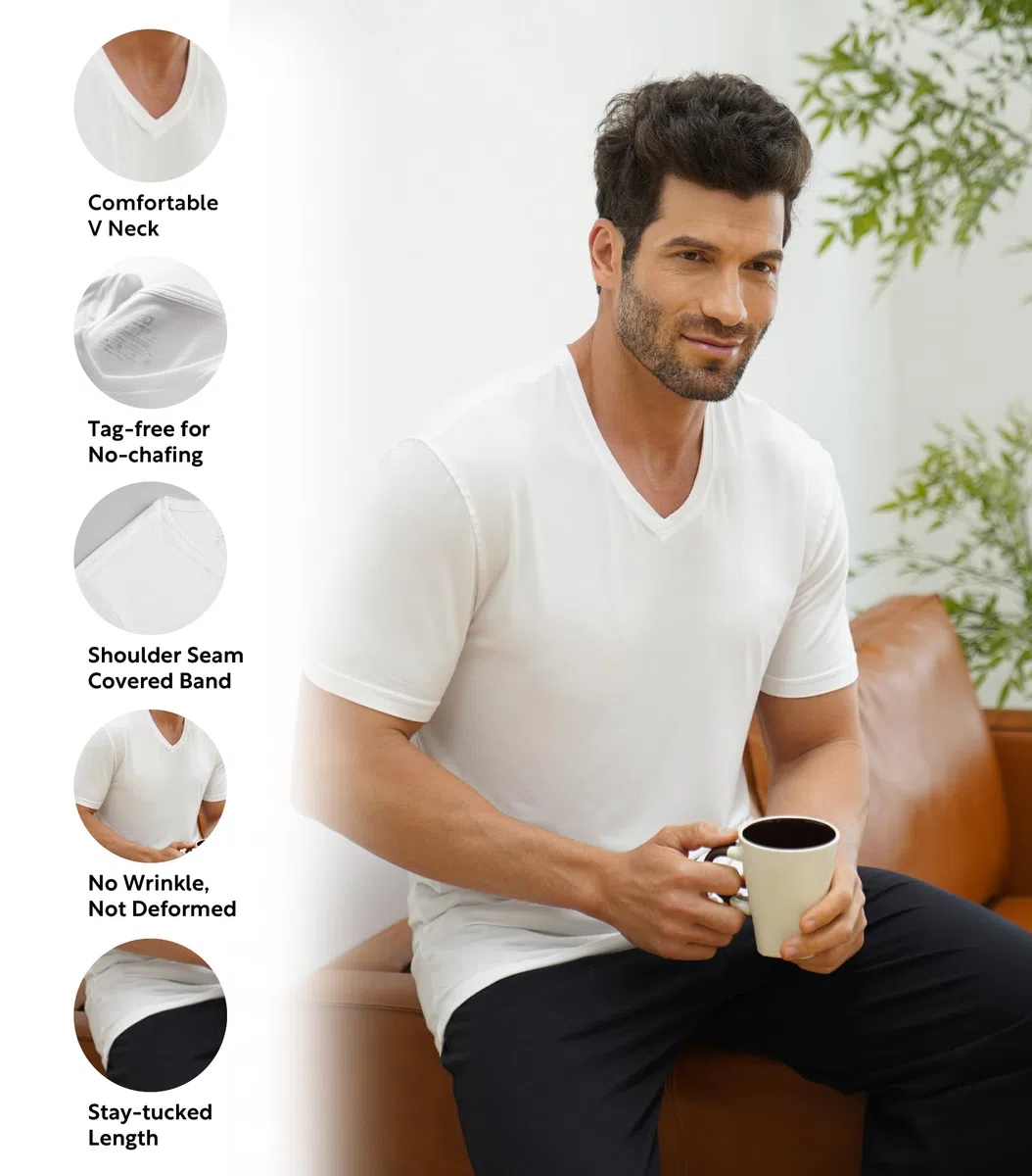 DAVID ARCHY Camiseta interior de micro modal para hombre que absorbe la humedad, cuello redondo, cuello redondo, camisetas con cuello en V para hombre, paquete de 3