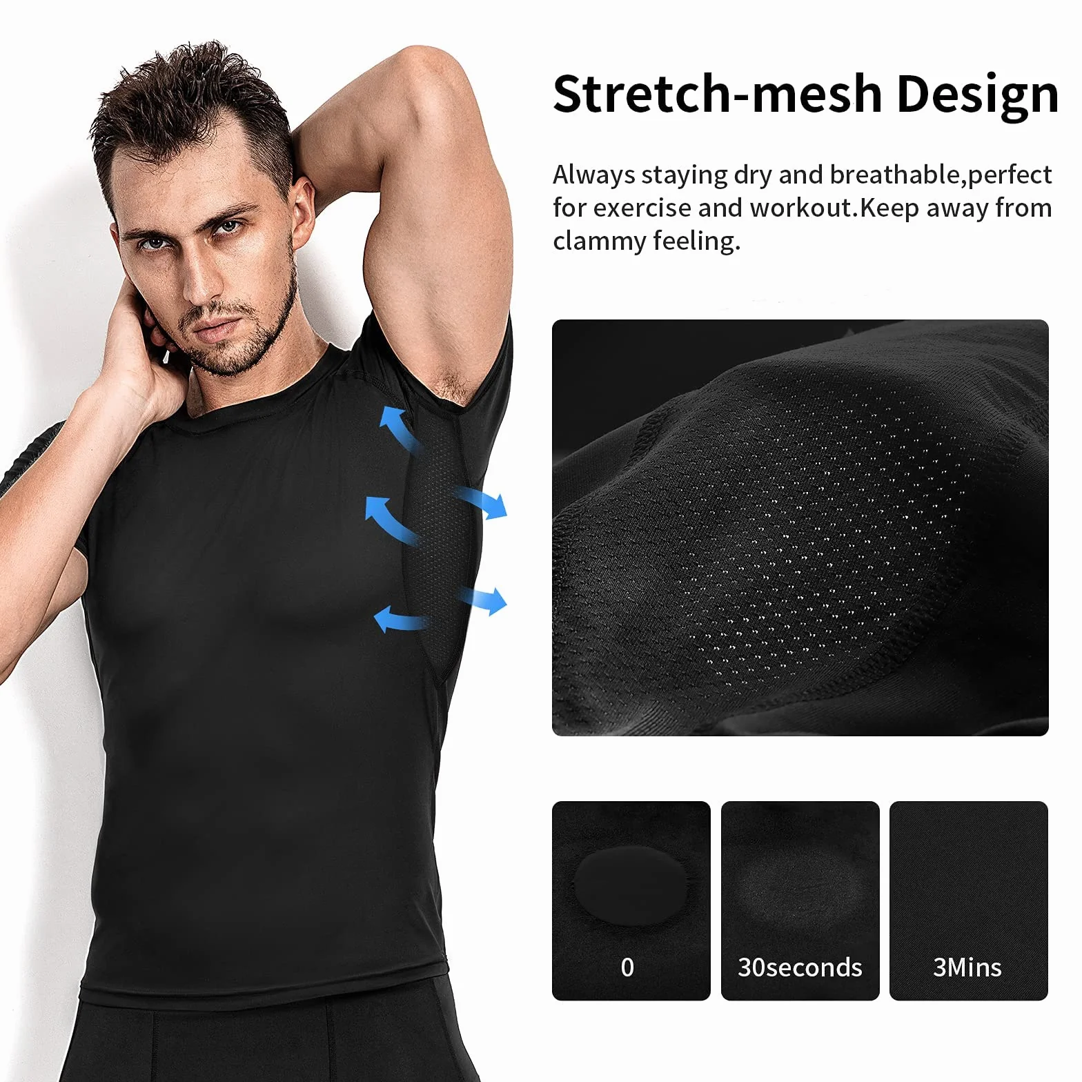 Niksa 1 paquete o 3 paquetes de camisetas de compresión para hombre, manga corta, diseño de malla, capa base de secado rápido, para gimnasio, deportes, fitness, entrenamiento, ciclismo, entrenamiento