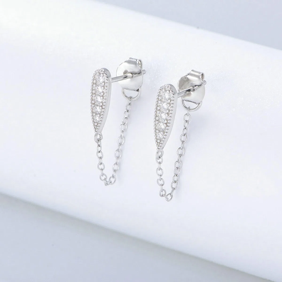 Pendientes de oro auténtico de 18 quilates de oro blanco 750 con diamante, cadena de pendientes