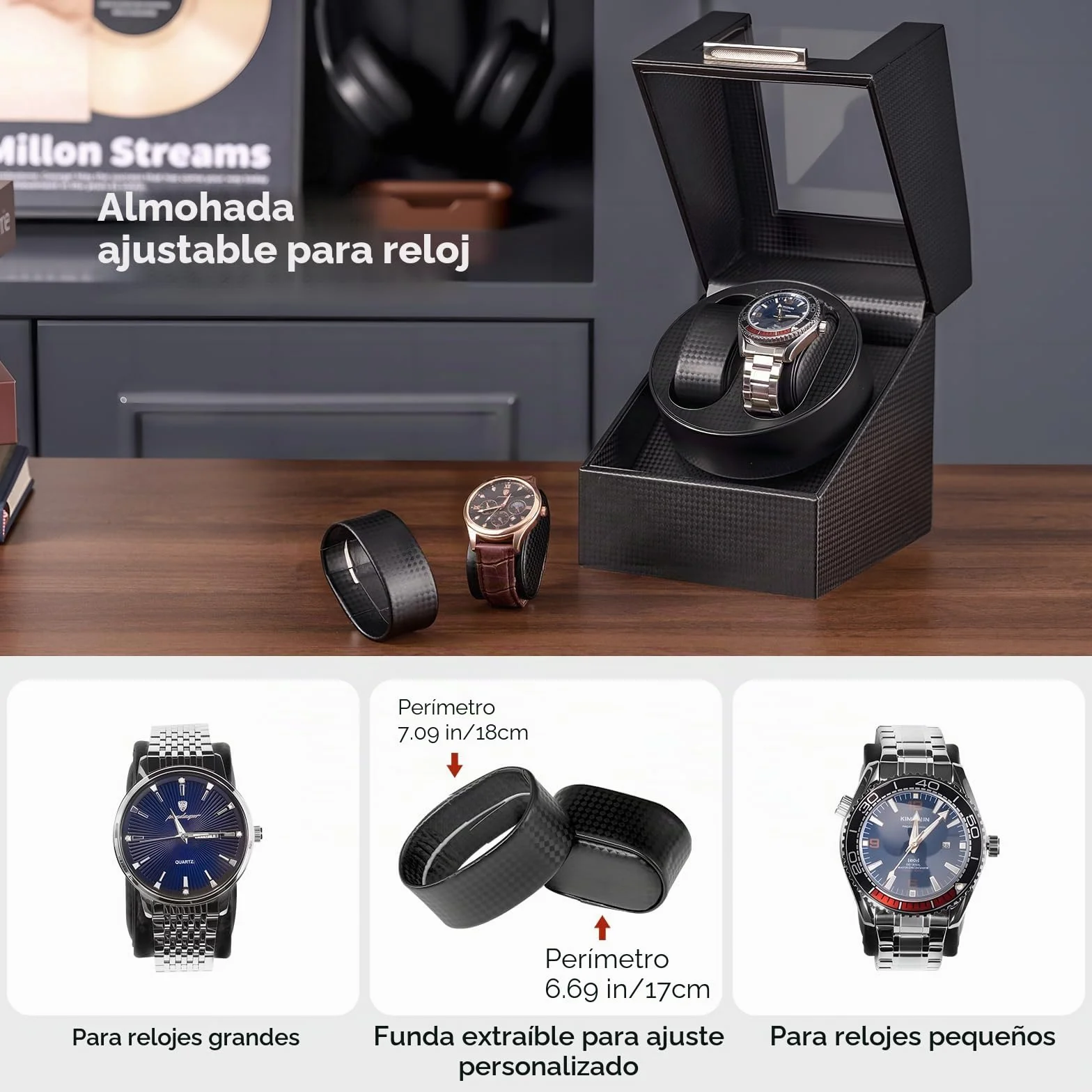 ProCase Enrollador de relojes automáticos caja giratoria 2 ranuras motor silencioso