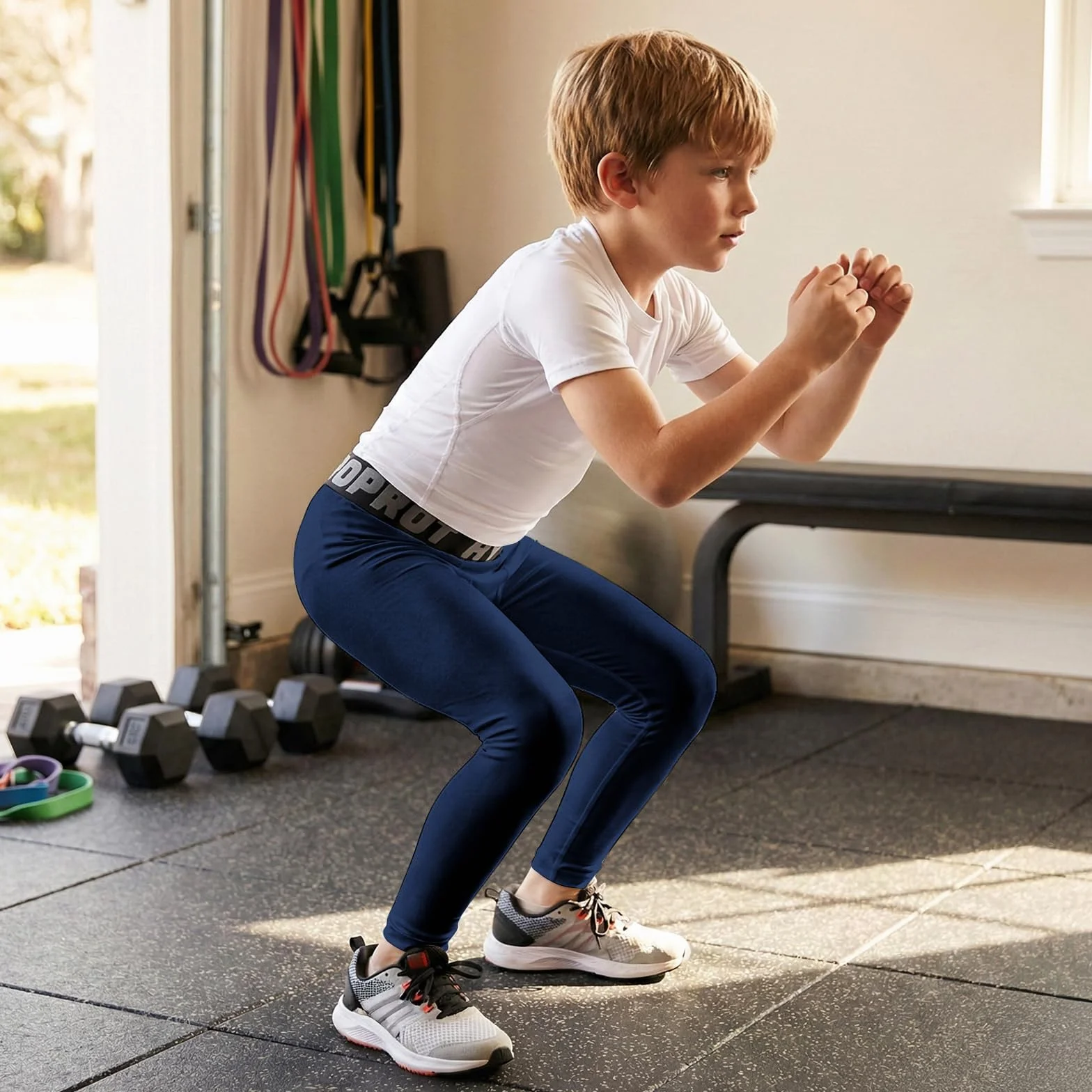 HYCOPROT Pantalones Térmica de Compresión para Niños Tights Leggings con Forro Polar Transpirable Mallas Térmicos de Secado Rápido Ropa Interior para Correr Fútbol y Baloncesto