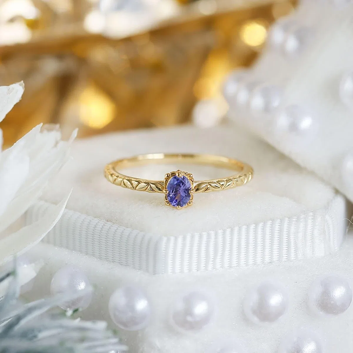 Anillo de compromiso de oro de 9 K/14 K/18 K con tanzanita ovalada para parejas