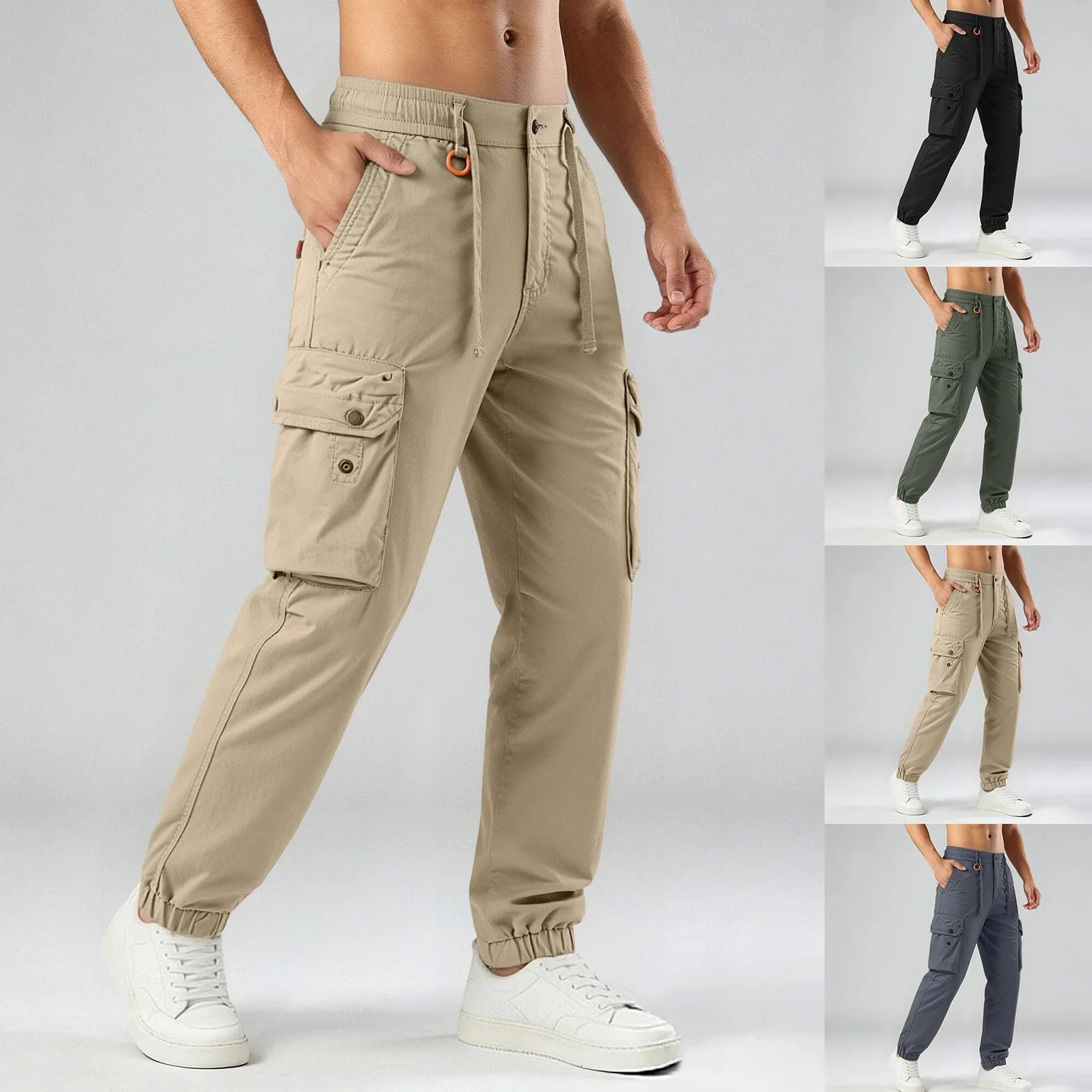 Generisch Pantalones cargo para hombre, elásticos, holgados, pantalones chinos, pantalones cargo para exteriores, cintura elástica, pantalones de senderismo con varios bolsillos, para el trabajo, para