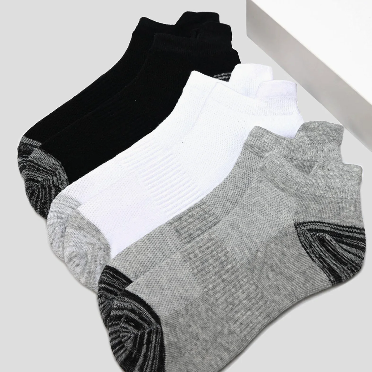 UKKO Calcetines de Hombre 10 Parejas para Hombre Calcetines De Tobillo Atlético Acolchado Algodón Bajo Calcetín Corto Corto-5 Grey 5 White,EUR 38-44 (Us 6-10)