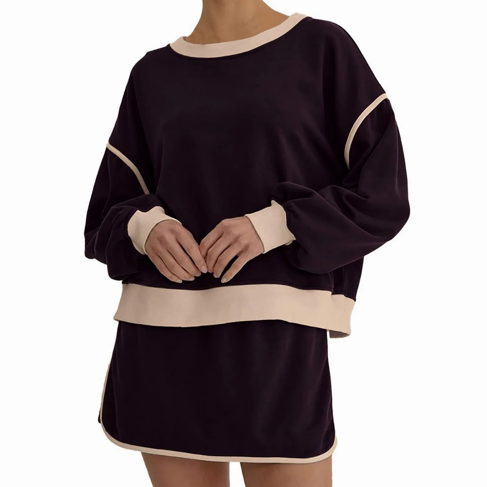 Conjunto de Dos Piezas para Mujer Chándal Casual con Sudadera y Falda de Tiro Coordinado Deportivo
