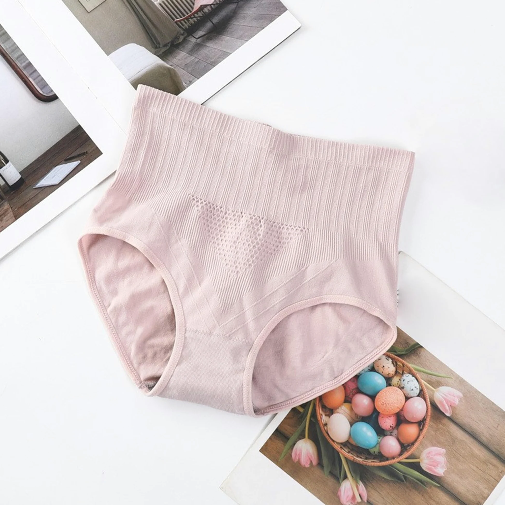 Paquete múltiple de bragas de cintura alta para mujer, ropa interior de recuperación de cesárea, ropa interior suave y elástica (rosa, 5 piezas, M)