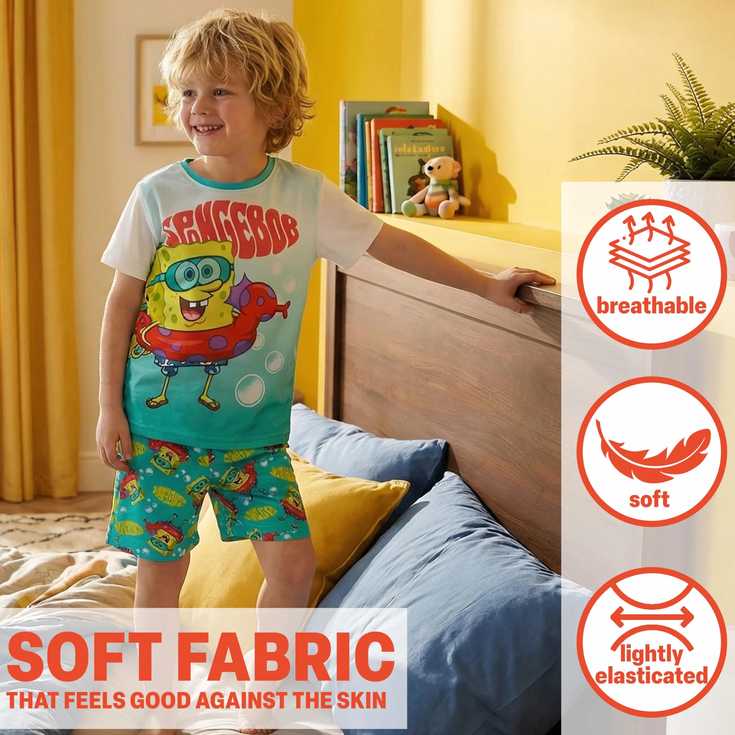 Bob Esponja Pijama Niño 4-12 Años Conjunto Verano Corto Algodón Camiseta Manga Corta Shorts Ropa Dormir