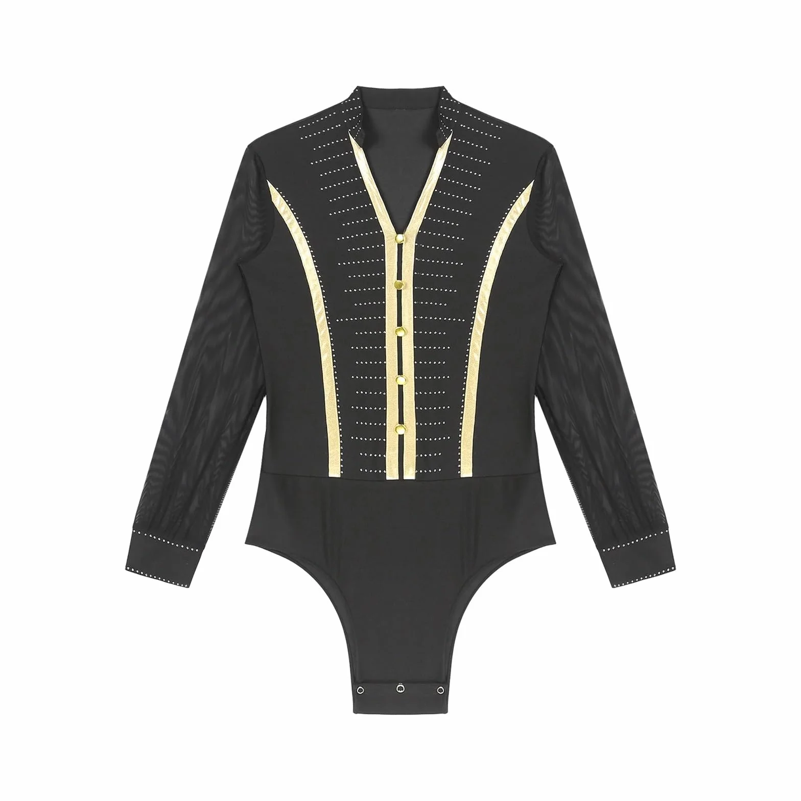 Hombre Camisa de Baile Latino con Diamantes de Imitación, Traje de Salón Cha Cha Rumba, Manga Larga, Ropa de Práctica Latina (Negro, M)