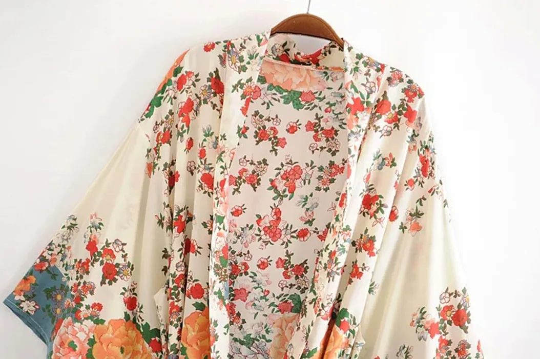 Disimlarl Fajas con estampado floral para mujer, estilo bohemio, con cuello en V, mangas murciélago, maxi bata