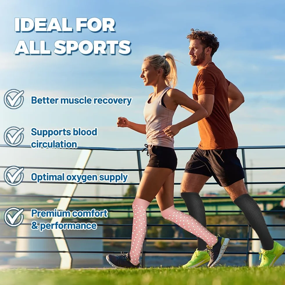 Flintronic 2/3/6 Pares Calcetines de Compresion 15-20mmHg para Enfermera, Running, Ciclismo