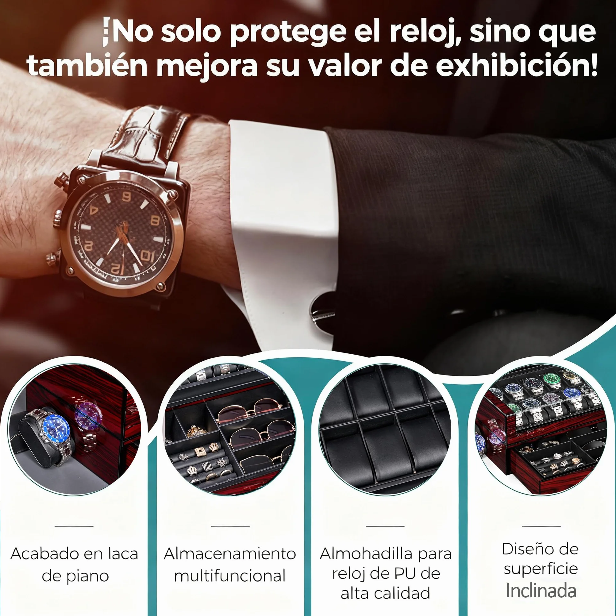 ANWBROAD Caja Relojes para Hombre 12 Compartimentos Tapa de Cristal Caja de Relojes 2 Capas de Pintura Relojero Organizador para Guardar Joyas Forro de PU Regalo para Hombre y Mujer JWB005Y