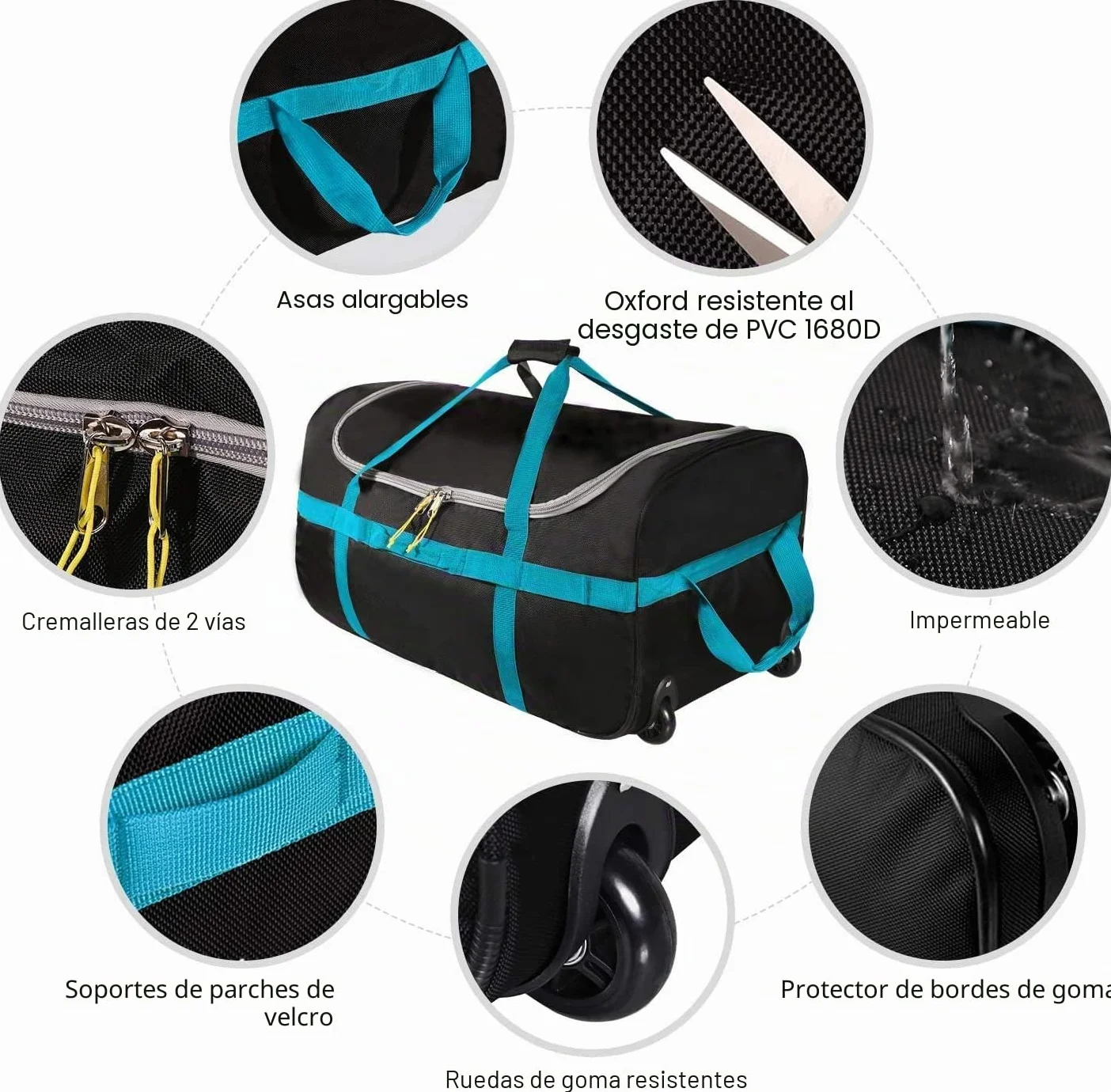 Bolsa de viaje grande con ruedas, plegable, portátil, versátil, Black-85l, 85 Liter, Clásico | Bolsa de viaje para vacaciones, viajes, acampada o fin de semana, resistente, resistente