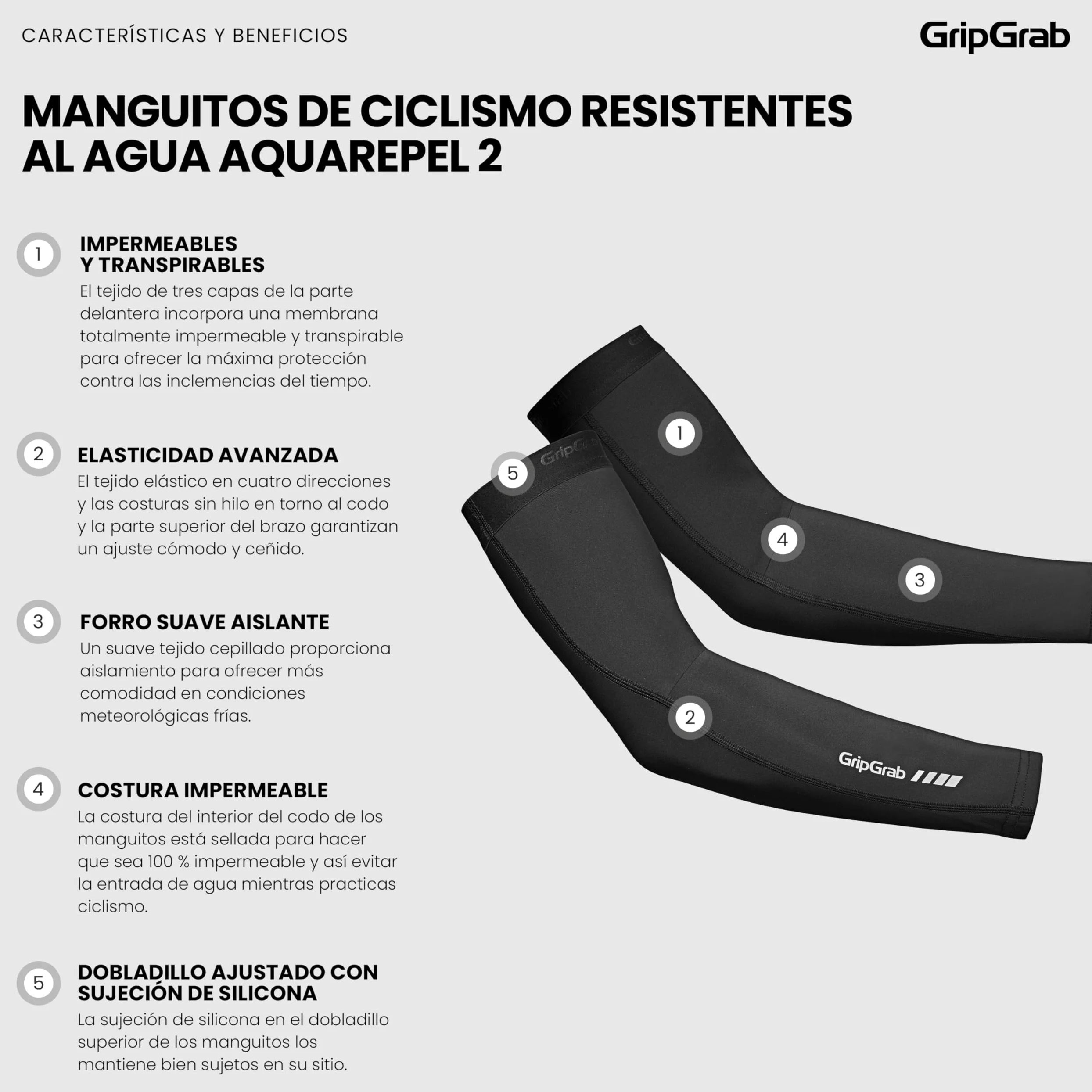 GripGrab Manguitos de Ciclismo AquaRepel 2 Resistentes al Agua Térmicas de Invierno Softshell Antideslizantes Carretera Gravel MTB