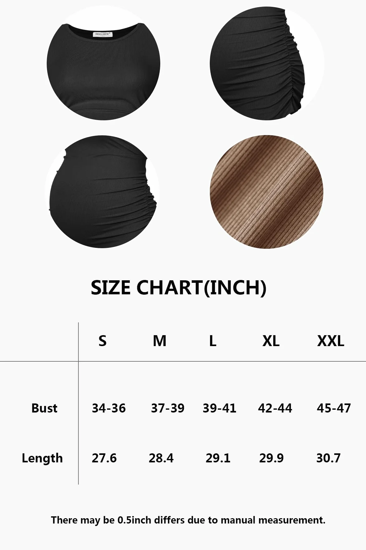 Smallshow Camisas de Maternidad para Mujer, acanaladas, fruncidas, Ropa de Embarazo, Paquete de 3 Unidades, Negro-marrón-Gris Claro (Paquete de 3), Large
