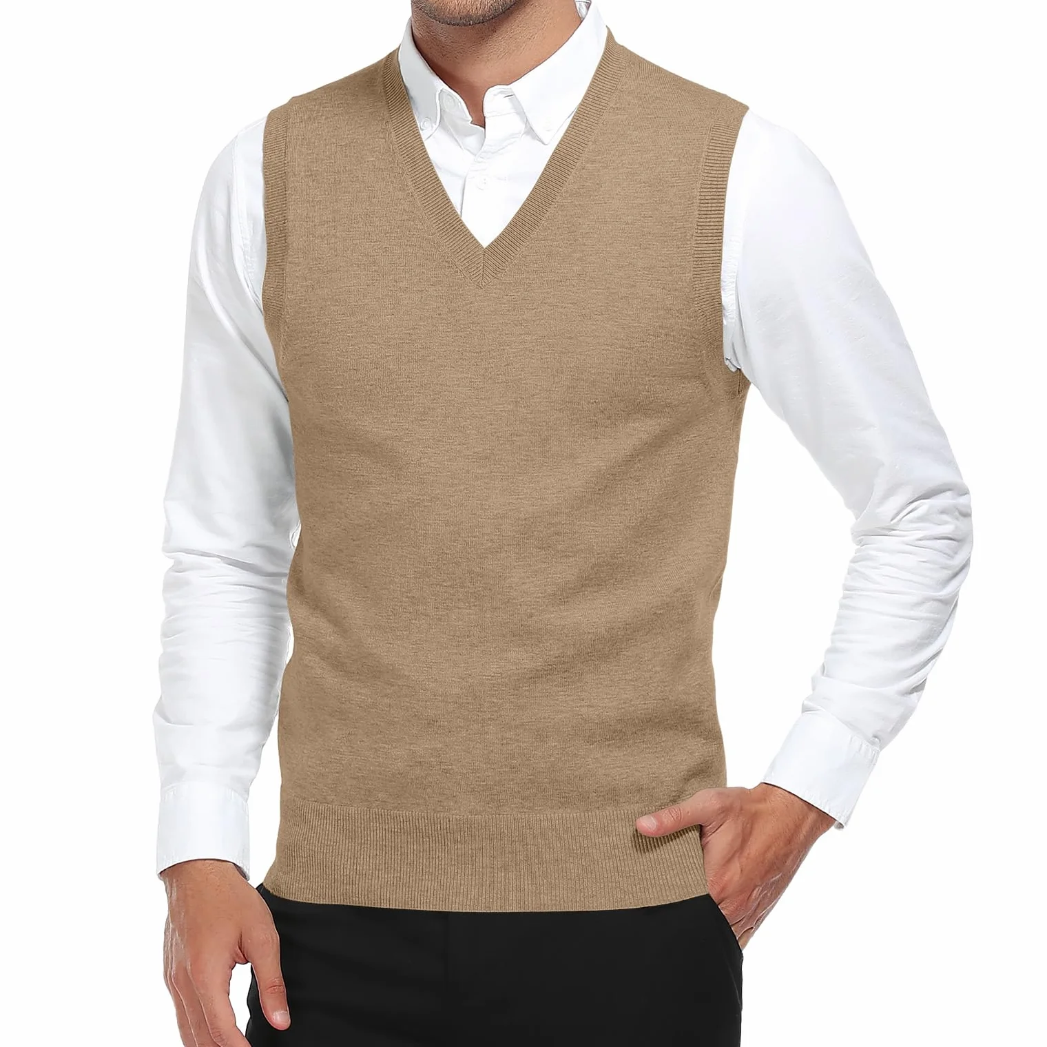 KUYIGO Hombres sin Mangas suéter Chaleco clásico de Negocios Caballero V Cuello de Punto de Punto Chaleco suéter Tank Tops