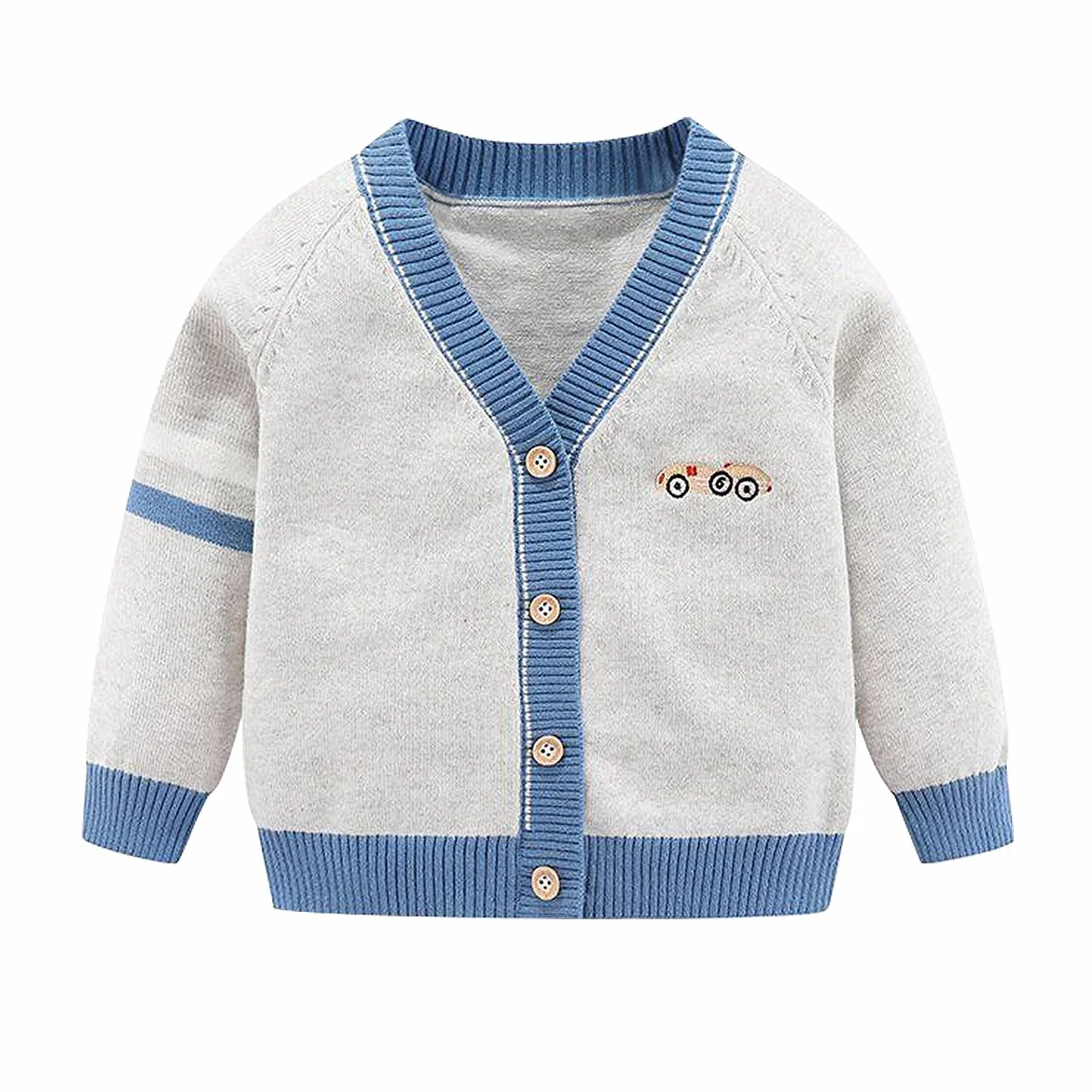 Chaqueta de manga larga para niños (cuello en pico) para niños pequeños con botones de punto para otoño e invierno