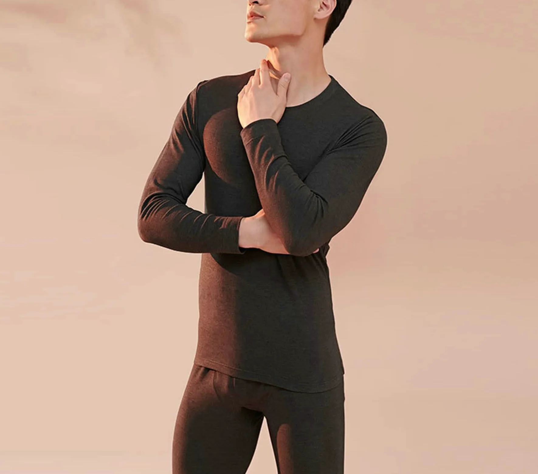 Aeici - Ropa interior térmica para hombre, algodón, cuello redondo, alto y polainas, color gris oscuro -Z124