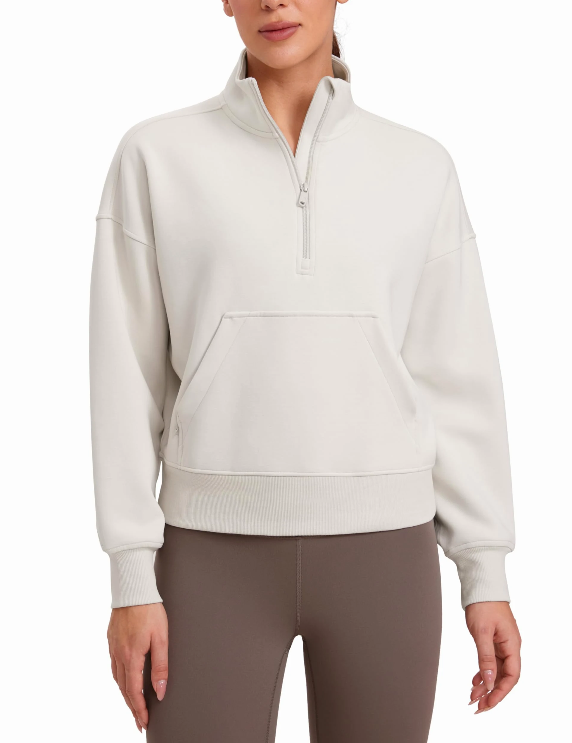 CRZ YOGA SoftAura Sudadera con Media Cremallera | Textura de Vello de Melocotón, Informal, Corte Holgado, Bolsillos Tipo Canguro, Parte Superior para Mujer