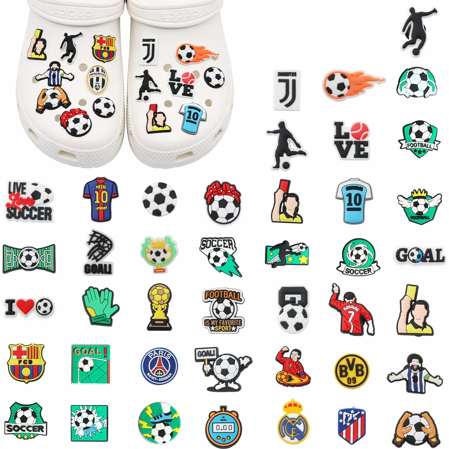 42 Colgantes para Zuecos Fútbol PVC Desmontable para Crocs Accesorios Decorativos Zapatos