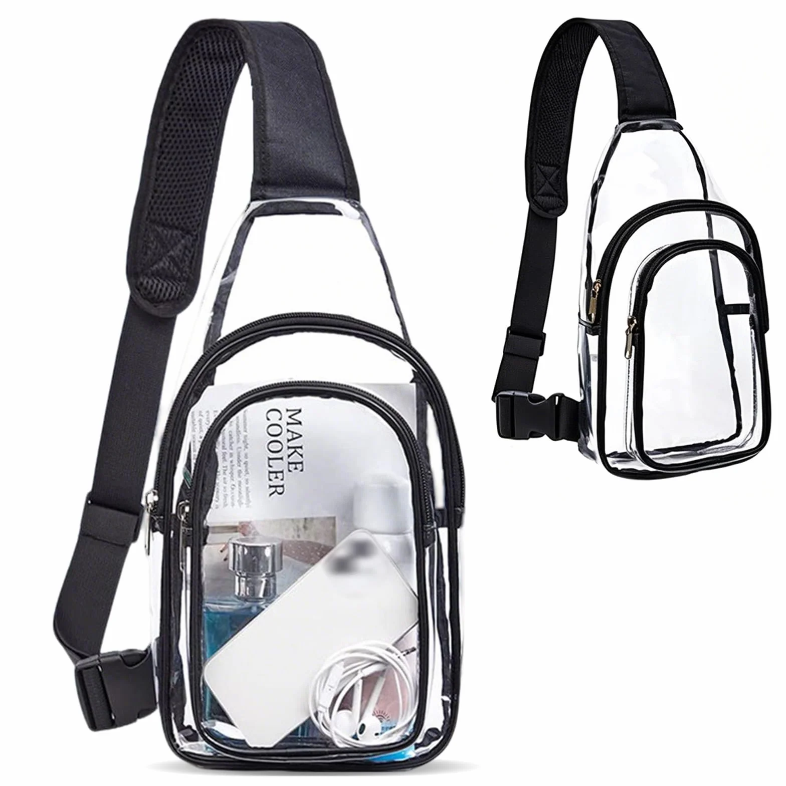Bolsa de Pecho Transparente de PVC, Aprobado por Estadios Bolso Bandolera Hombre, Bolso Transparente Mujer con Correa Ajustable, Riñonera Resistente Al Aguariñonera para Conciertos Viajes