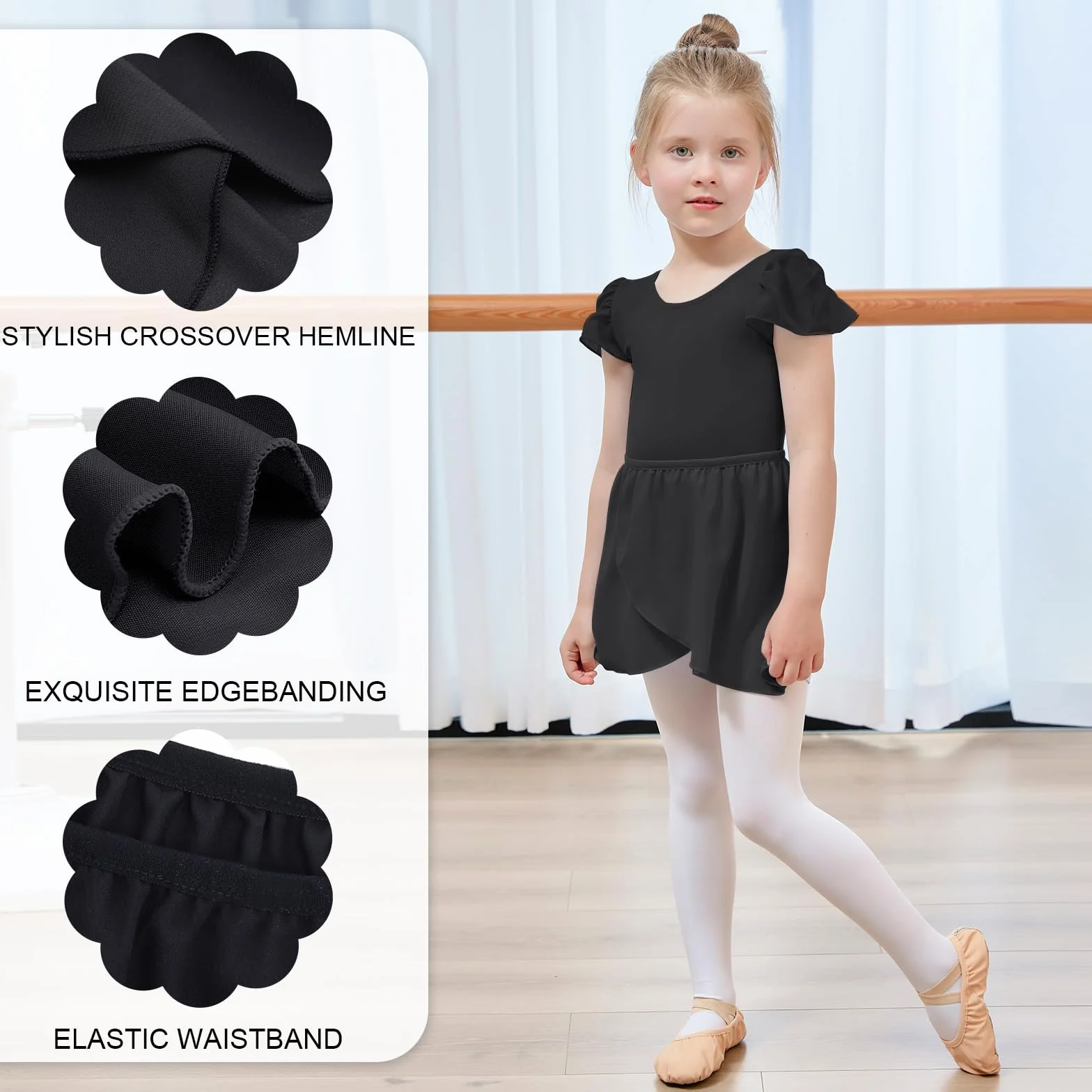 Bezioner Maillot Ballet Niña con Falda Removible Vestido Baile Manga de Soplo