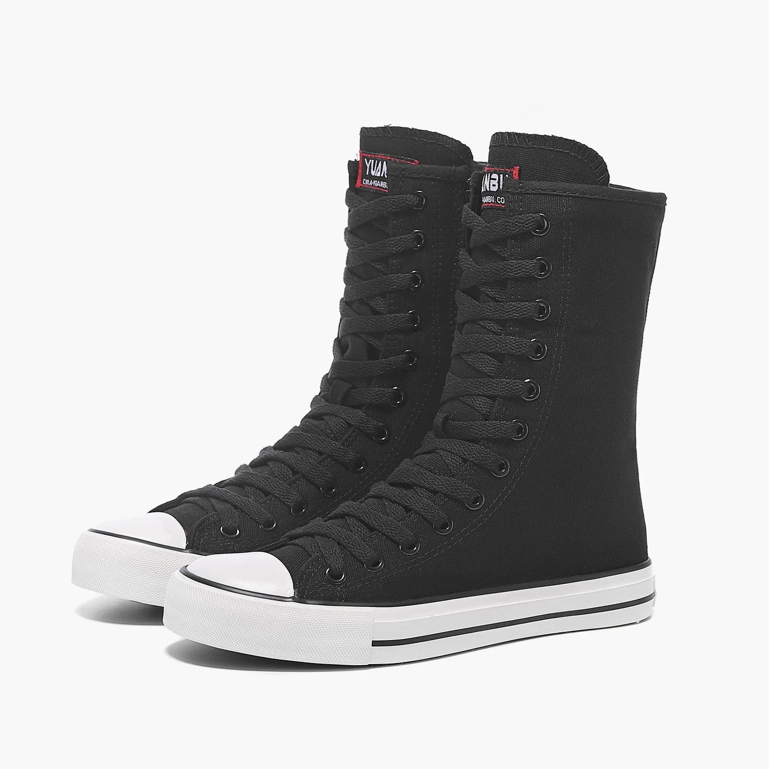 Momuk Zapatillas altas de lona para mujer con cordones de moda para mujer