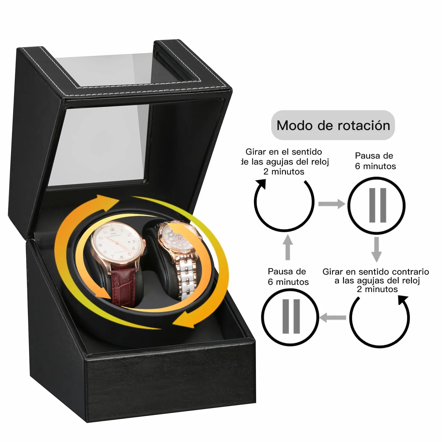 Caja de enrollador de reloj automático de cuero PU con motor silencioso
