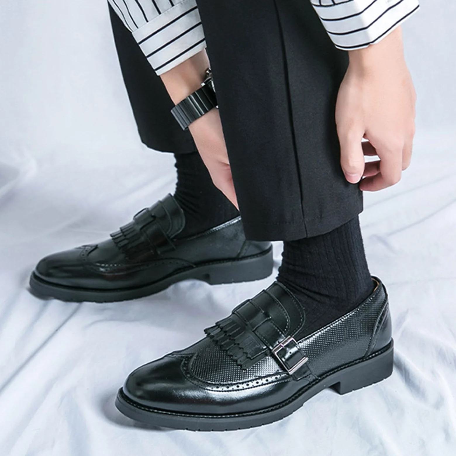 Mocasines Borlas para Hombre Zapatos De Vestir Formales De Cuero con Punta De ala