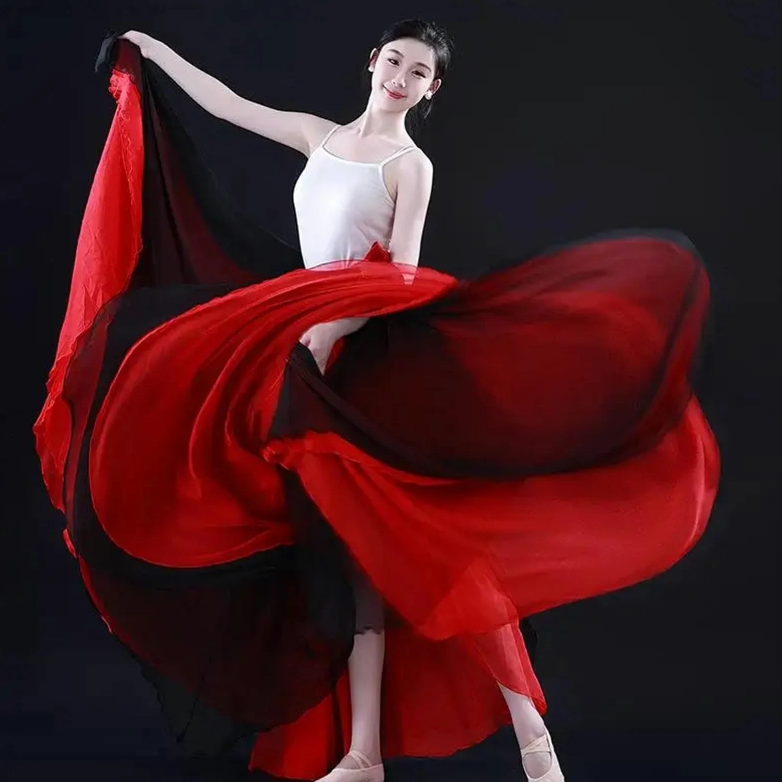 Falda Flamenca Mujer Falda de baile swing 720 grados, gasa y tencel, larga, for ballet, danza del vientre, for mujer, estilo gitano, flamenco