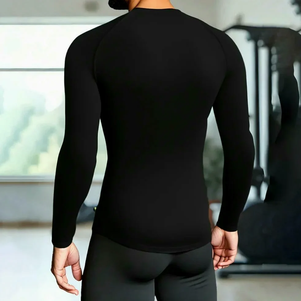 DYRBF - Camiseta de compresión de manga larga para hombre, para correr, secado rápido, protección solar, capa base deportiva