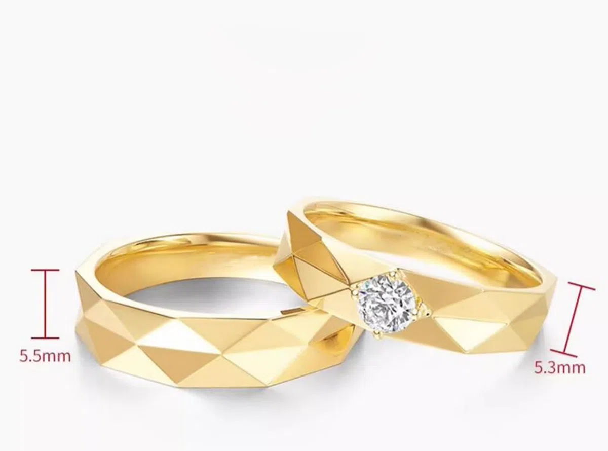 Anillo de boda de oro amarillo de 18 quilates, diamante solitario de 0,3 quilates, alianzas de boda 750, oro auténtico, 5,3 mm, para mujer, talla 62 (19,7)