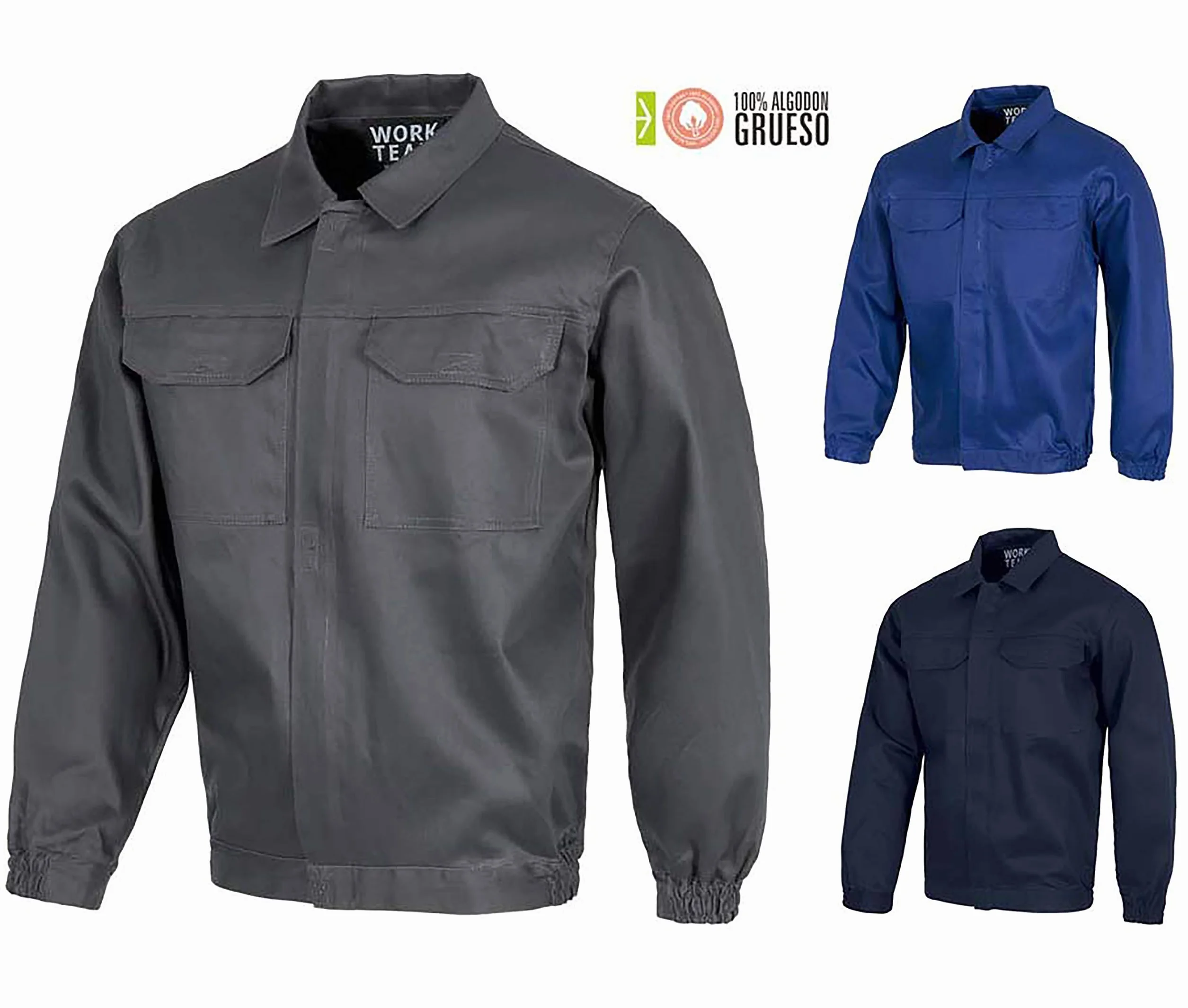 Work Team Cazadora con Cremallera de Metal Oculta y 2 Bolsos de Pecho con tapetas. 100% Algodón. Hombre