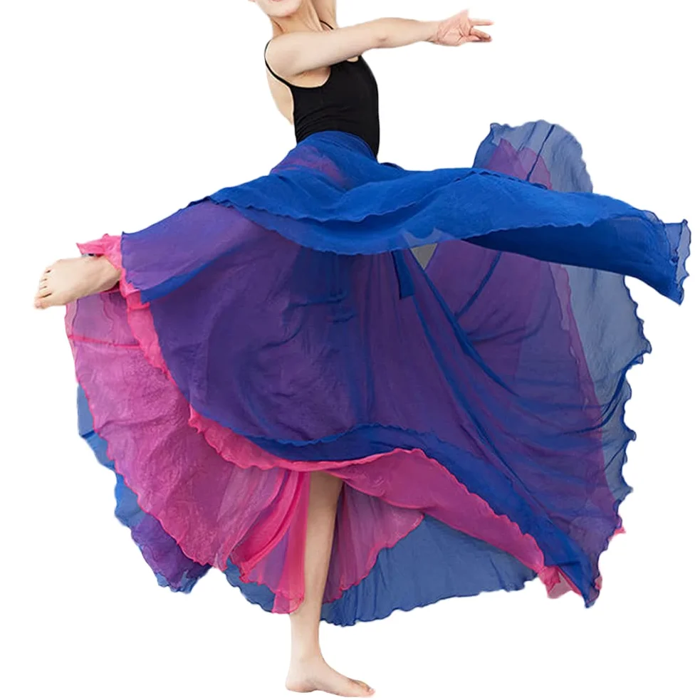 Mujer Falda Larga 2 Capas Falda de Baile de Gasa Verano Falda Maxi de Danza Falda de Columpio Falda de Flamenco Falda de Danza del Vientre Danza Clásica Danza Folclórica Latina Traje de Baile