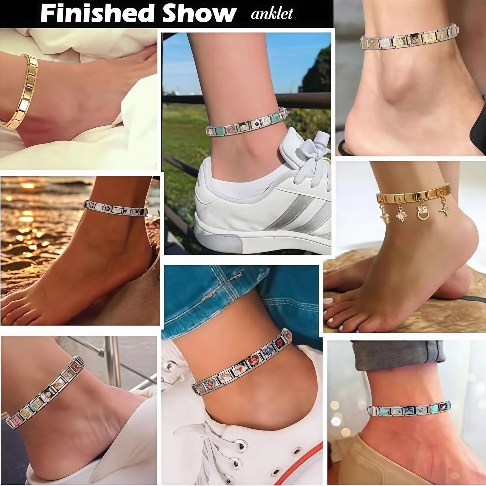 Pulsera Italiana de Encantos Conjunto de Brazalete Dorado con 1 Pulsera Inicial, 10 Encantos Italianos Temáticos del Océano con Herramienta de Apertura, 9 mm Encantos Italianos Modulares,